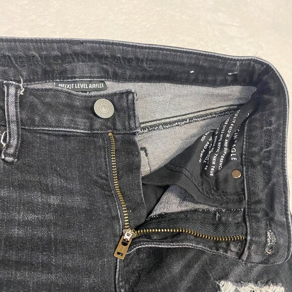 American Eagle Next Level Airflex Stacked Skinny Jeans Mens 32x35 Black Distress - Picture 3 of 12